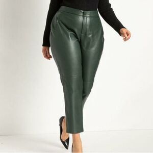 Eloquii Dark Green Faux Leather Cropped Pants